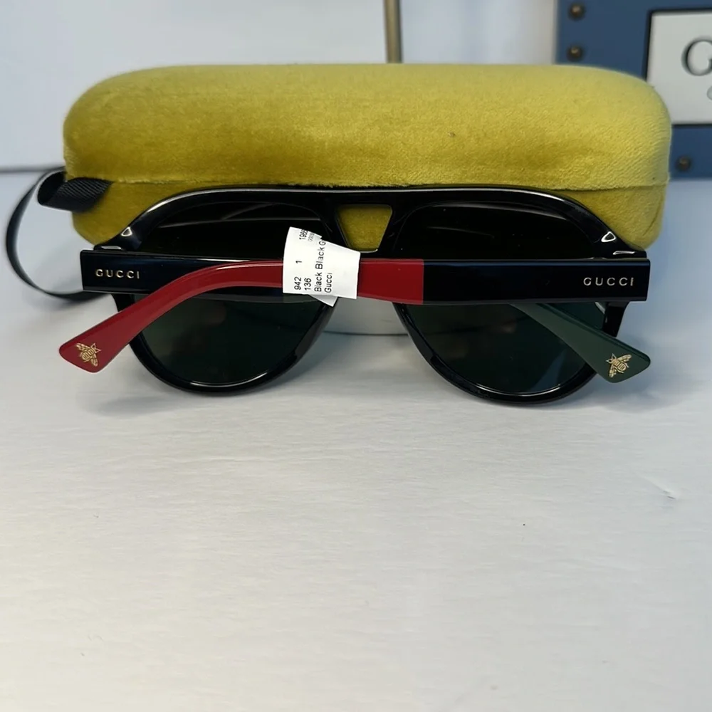 New - Gucci New GG0159SN 003 Black & Multi Color Aviator Sunglasses